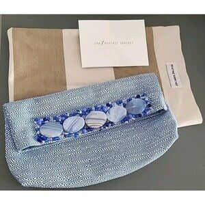 Beatriz Sanchez Handmade Certified Embellished Clutch bag Blue Stones Beads OOAK